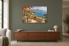 Corsican Bay — horizontal canvas in a living room, full original artwork