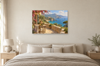 Corsican Bay — horizontal canvas in a bedroom, full original artwork