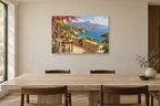 Corsican Bay — horizontal canvas in a dining room, full original artwork