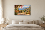 Taormina Garden — horizontal canvas in a bedroom, full original artwork