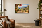 Taormina Garden — horizontal canvas in a reading corner, full original artwork