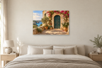 Menorca Doorway — horizontal canvas in a bedroom, full original artwork