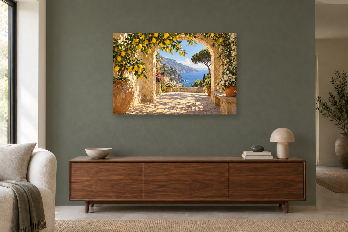 Sorrento Lemon Shade — horizontal canvas in a living room, full original artwork