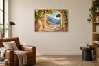 Sorrento Lemon Shade — horizontal canvas in a reading corner, full original artwork