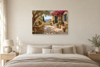 Cyprus Courtyard — horizontal canvas in a bedroom, full original artwork