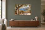 Mediterranean Siesta — horizontal canvas in a living room, full original artwork