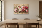 Peony Celebration — horizontal canvas in a dining room, full original artwork
