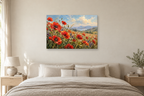 Wild Poppy Meadow — horizontal canvas in a bedroom, full original artwork