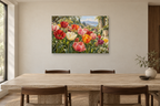 Tulip Gathering — horizontal canvas in a dining room, full original artwork