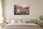 Iris In Light — horizontal canvas in a bedroom, full original artwork