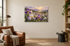 Iris In Light — horizontal canvas in a reading corner, full original artwork