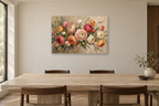 Ranunculus Bouquet — horizontal canvas in a dining room, full original artwork