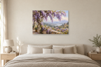 Wisteria Cascade — horizontal canvas in a bedroom, full original artwork