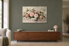 Camellia Blush — horizontal canvas in a living room, full original artwork
