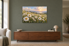 Daisy Field — horizontal canvas in a living room, full original artwork