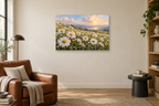 Daisy Field — horizontal canvas in a reading corner, full original artwork