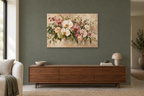 Orchid Balance — horizontal canvas in a living room, full original artwork