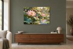Lotus Reflection — horizontal canvas in a living room, full original artwork