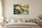 Lotus Reflection — horizontal canvas in a bedroom, full original artwork