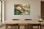 Lotus Reflection — horizontal canvas in a dining room, full original artwork
