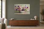 Sweet Pea Study — horizontal canvas in a living room, full original artwork
