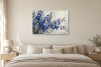 Delphinium Blue — horizontal canvas in a bedroom, full original artwork