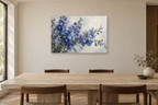 Delphinium Blue — horizontal canvas in a dining room, full original artwork