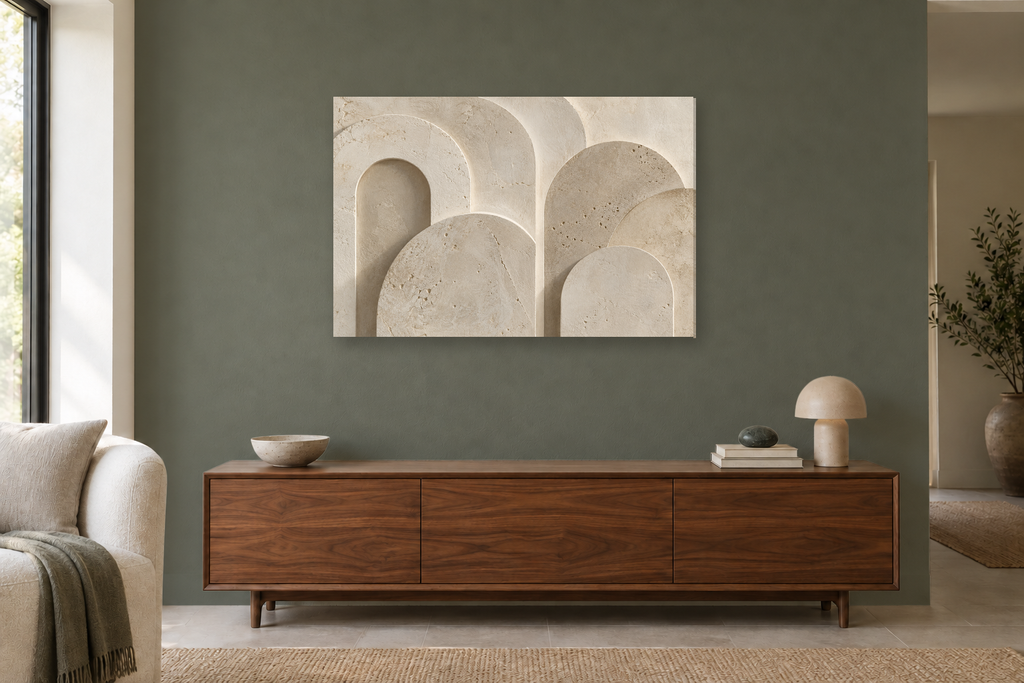 Limestone Arches — horizontal canvas in a living room, full original artwork