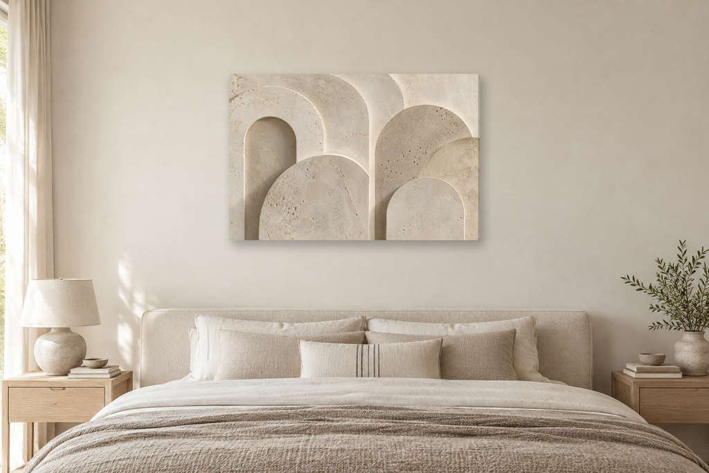 Limestone Arches — horizontal canvas in a bedroom, full original artwork