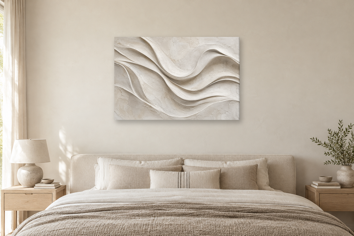 Chalk And Shadow — horizontal canvas in a bedroom, full original artwork