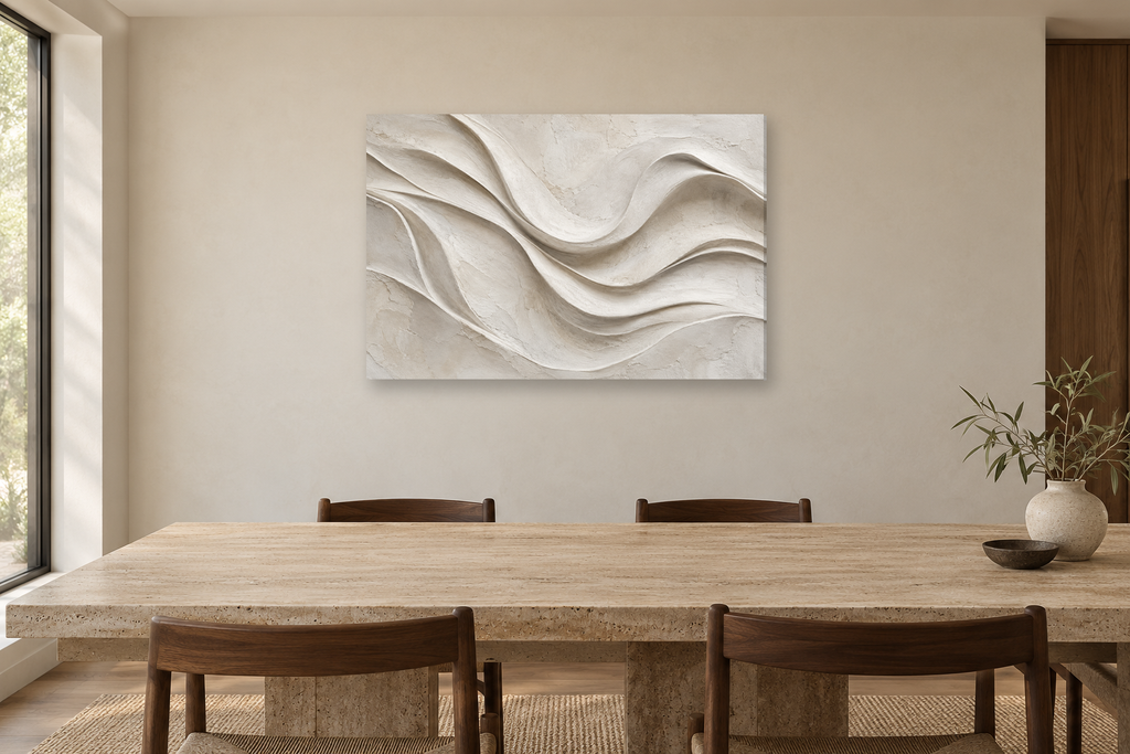 Chalk And Shadow — horizontal canvas in a dining room, full original artwork