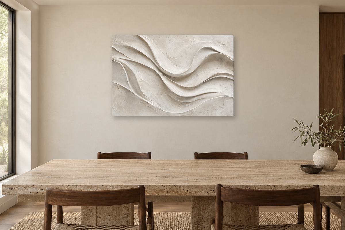 Chalk And Shadow — horizontal canvas in a dining room, full original artwork