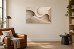 Clay Crescent — horizontal canvas in a reading corner, full original artwork