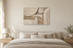 Travertine Rhythm — horizontal canvas in a bedroom, full original artwork
