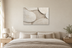 Porcelain Drift — horizontal canvas in a bedroom, full original artwork