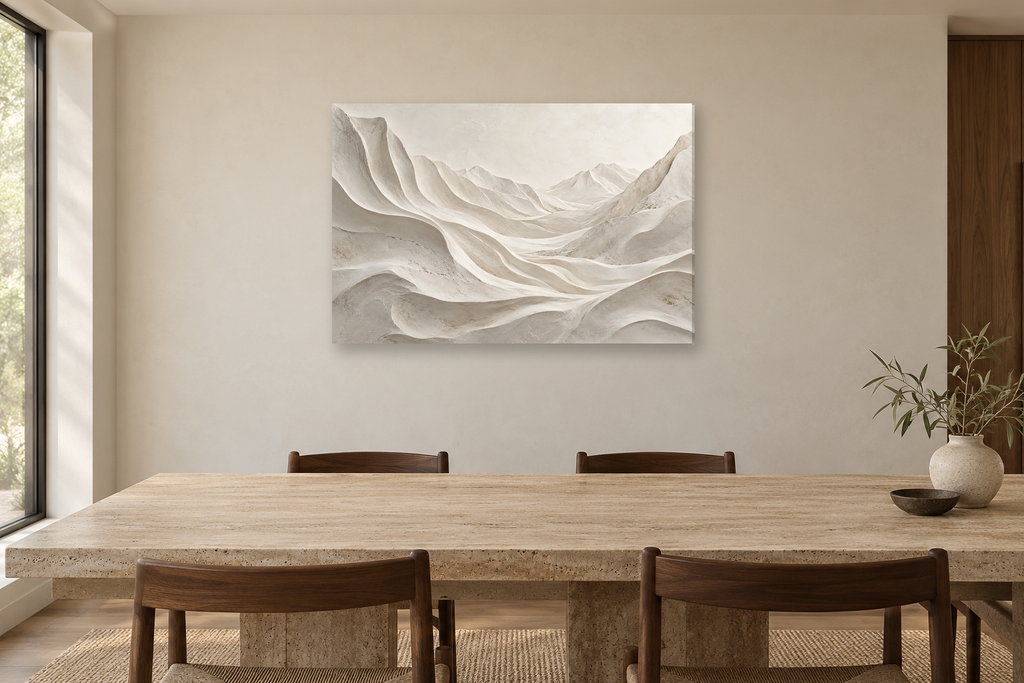 Alabaster Valley — horizontal canvas in a dining room, full original artwork