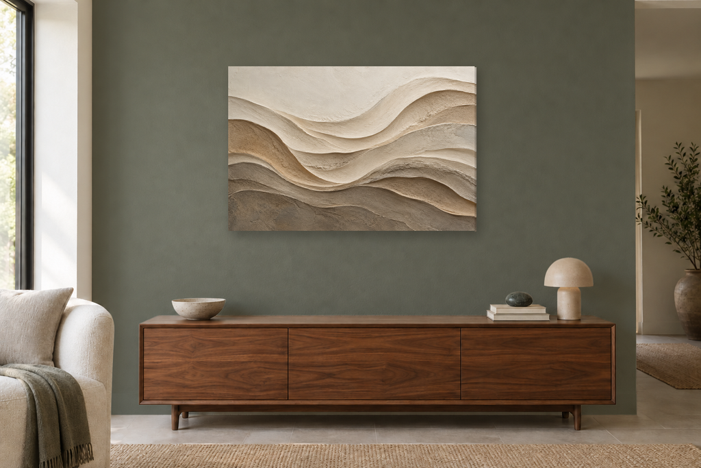 Dune Relief — horizontal canvas in a living room, full original artwork