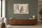 Pebble Balance — horizontal canvas in a living room, full original artwork