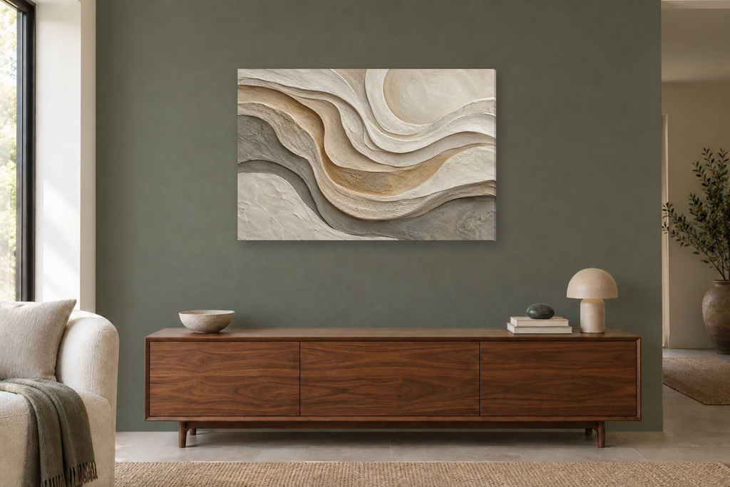 Carved Light — horizontal canvas in a living room, full original artwork