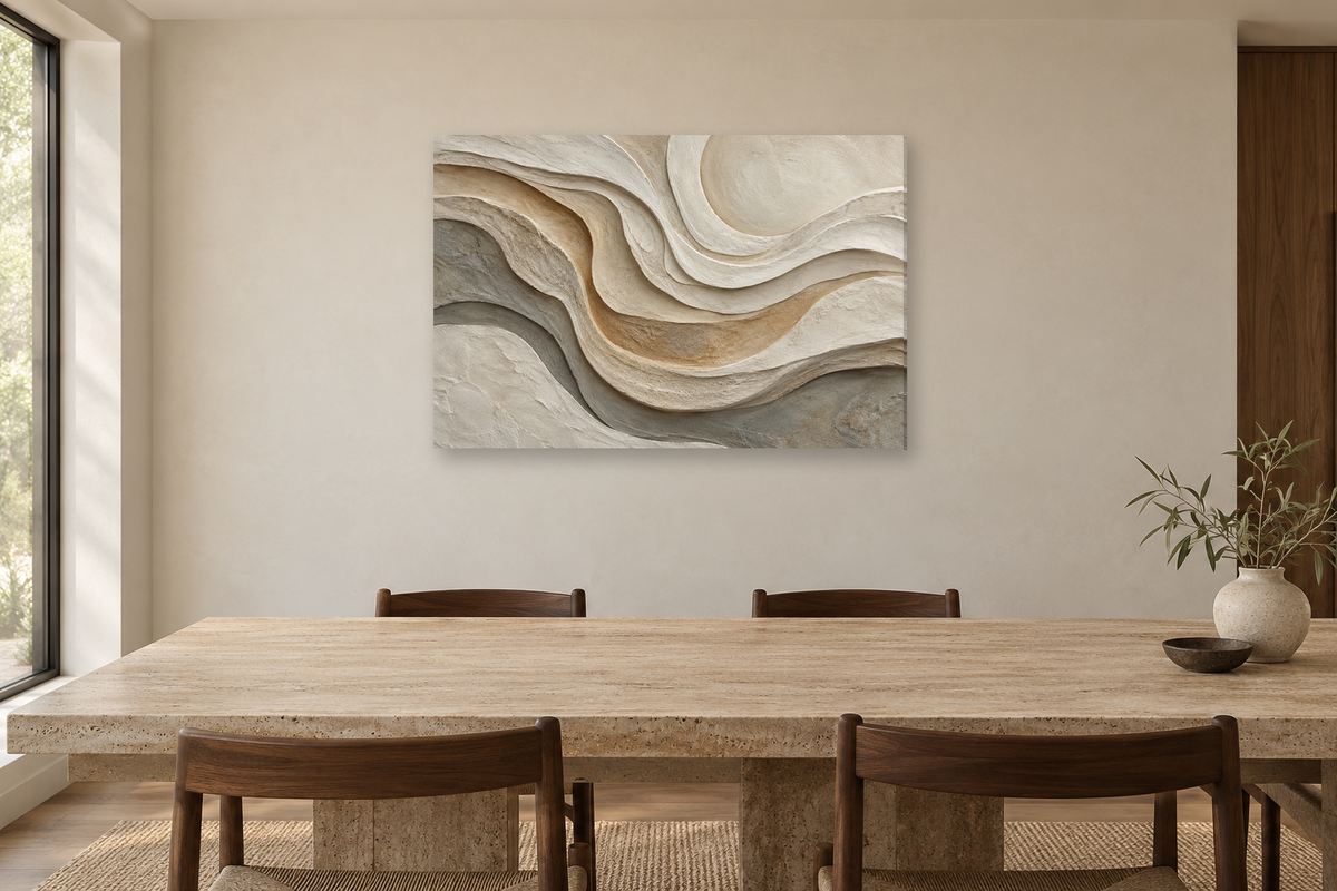 Carved Light — horizontal canvas in a dining room, full original artwork