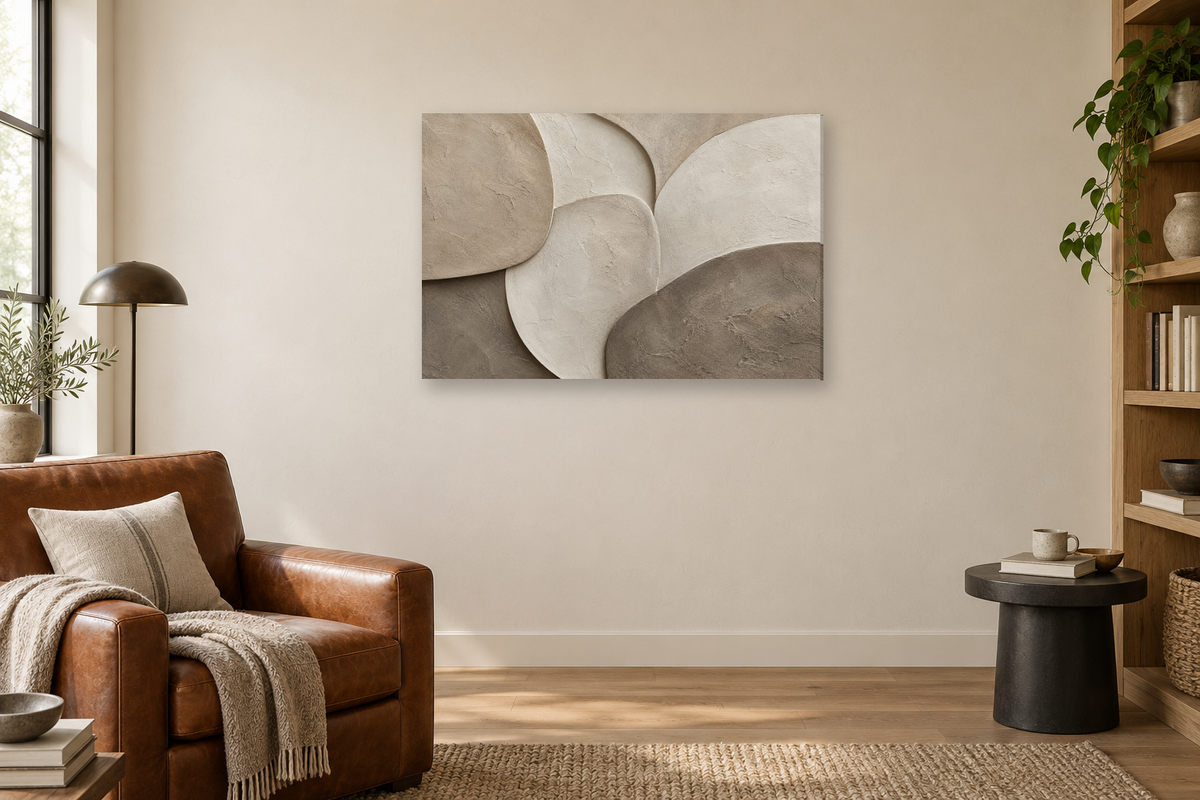 Silt And Form — horizontal canvas in a reading corner, full original artwork