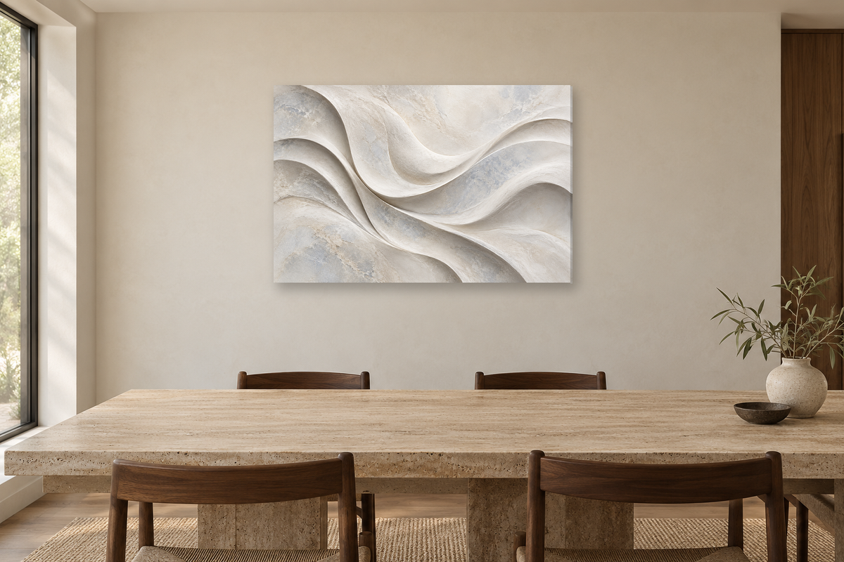 Moonstone Curves — horizontal canvas in a dining room, full original artwork