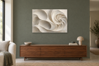 Shell Geometry — horizontal canvas in a living room, full original artwork