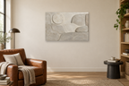 Pale Topography — horizontal canvas in a reading corner, full original artwork