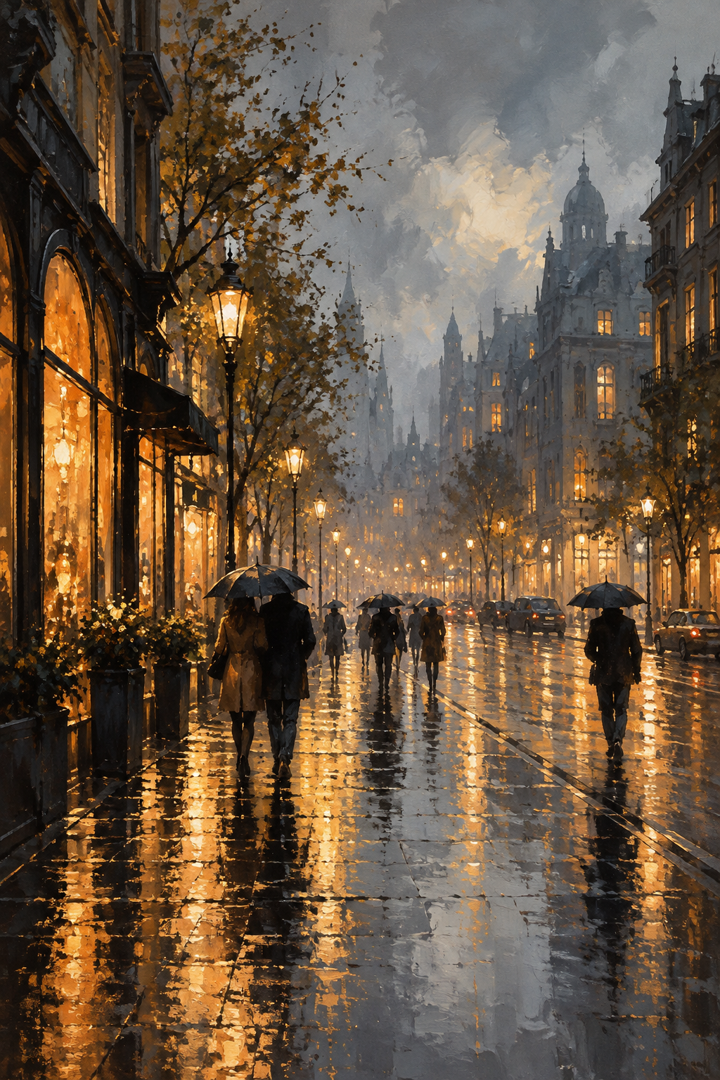City in Rain canvas artwork — Sunlit Places