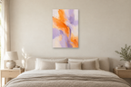 Papaya Rhythm in a bedroom — interior mockup with the complete original artwork