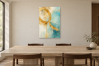 Golden Conversation in a dining room — interior mockup with the complete original artwork