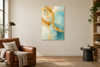 Golden Conversation in a reading corner — interior mockup with the complete original artwork