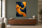 Saffron Dance in a living room — interior mockup with the complete original artwork