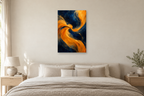 Saffron Dance in a bedroom — interior mockup with the complete original artwork